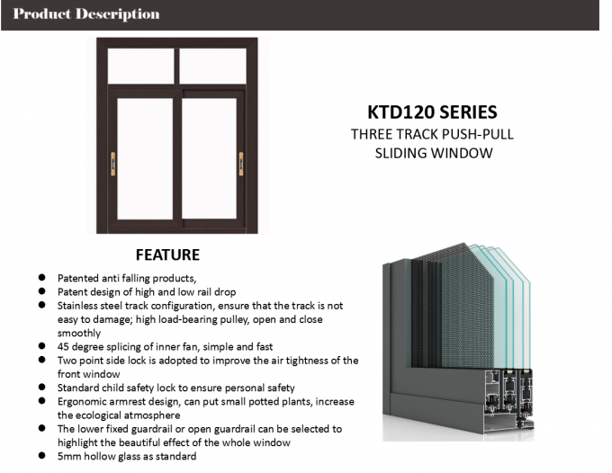 Two Track Aluminium Sliding Windows With Mosquito Net Heat Insulated Glass