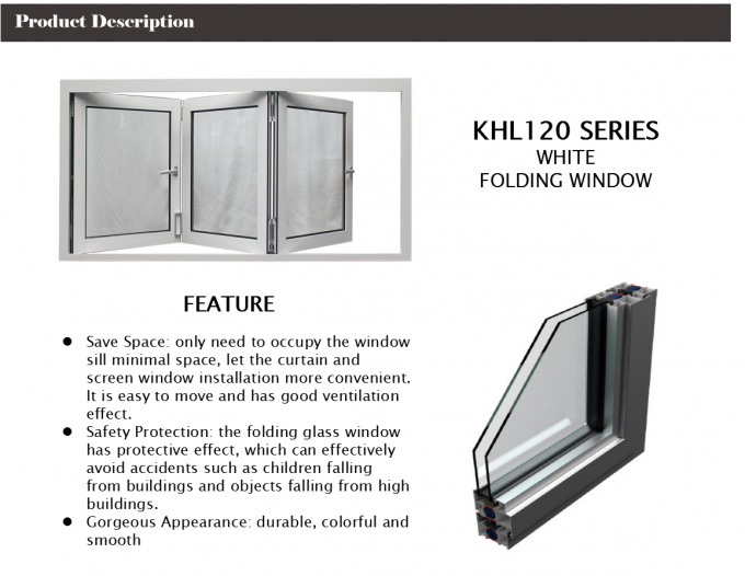 White Anodized Aluminum Folding Windows One Fixed Two Folding With