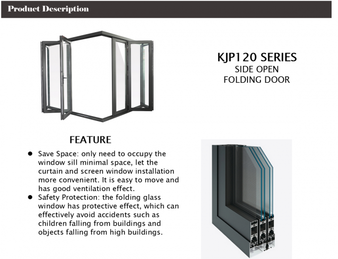 Double Glass Soundproof Folding Door Exterior Accordion French Doors