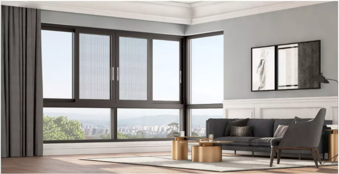 1.5mm Three Track Aluminium Sliding Windows Deep Grey Frame Non Broken ...