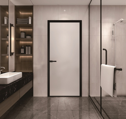 Custom Narrow Frame Toilet Door With Frosted Glass Removable Aluminum Door