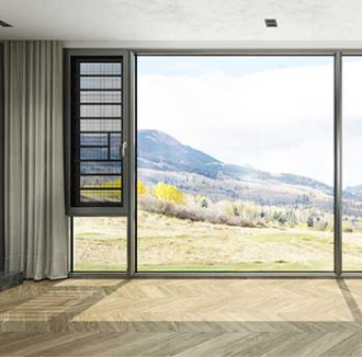 Custom Two Side Aluminium Casement Window With Guardrail And Screen Mesh Deep Grey
