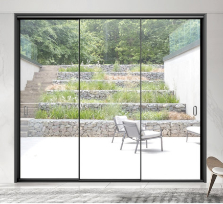Slanted Edge Three Track Single Glass Aluminum Sliding Doors Triple Linkage
