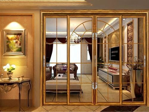 Golden Surface Aluminum Sliding Doors , Large Aluminium Sliding Doors ISO14001