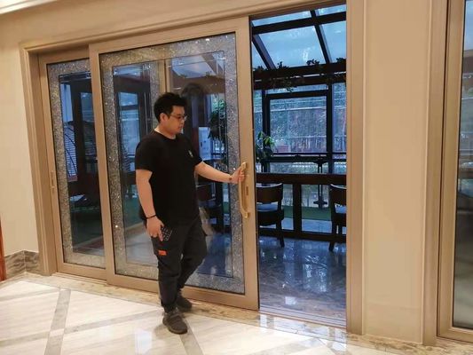 Golden Surface Aluminum Sliding Doors , Large Aluminium Sliding Doors ISO14001