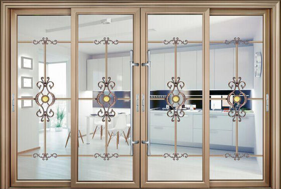 Golden Surface Aluminum Sliding Doors , Large Aluminium Sliding Doors ISO14001