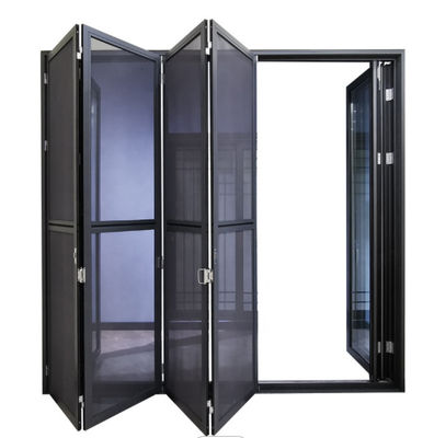 Soundproof Black Aluminium Bifold Doors , Aluminum Mosquito Net Door