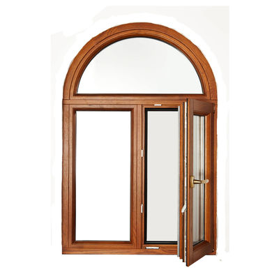 Aluminum Fireproofing Arched Tilt And Turn Windows Swing Open Wood Grain Frame