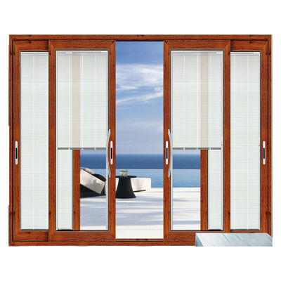Hall 6063 Aluminum Sliding Doors With Mesh Wood Grain Frame