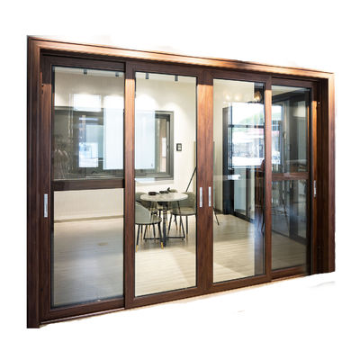 Hall 6063 Aluminum Sliding Doors With Mesh Wood Grain Frame