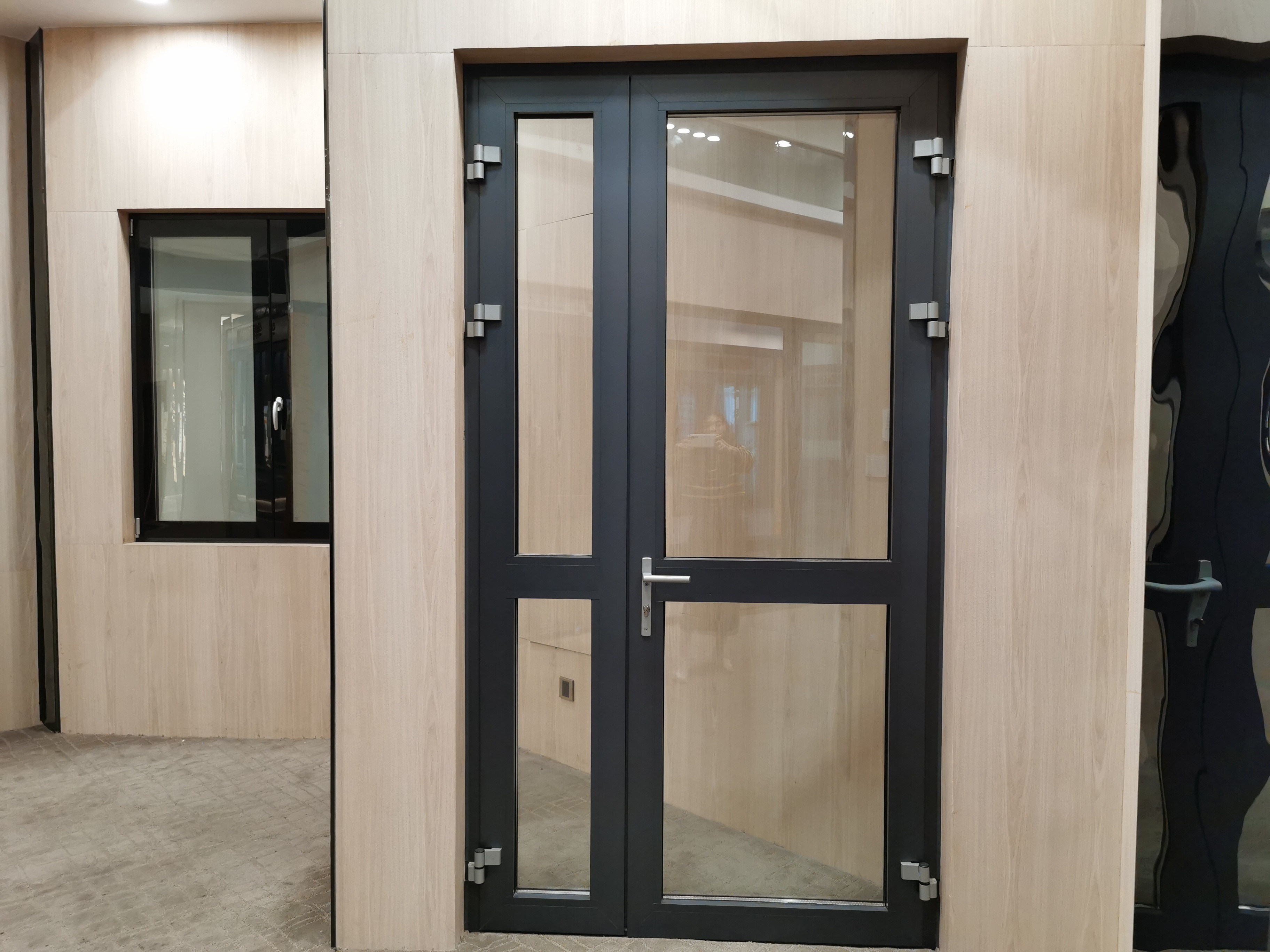 ODM Patio Black Aluminium Frame Glass Door With Grids One Side Fixed Or