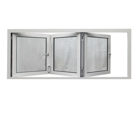 White Anodized Aluminum Folding Windows One Fixed Two Folding With Crimsafe Mesh